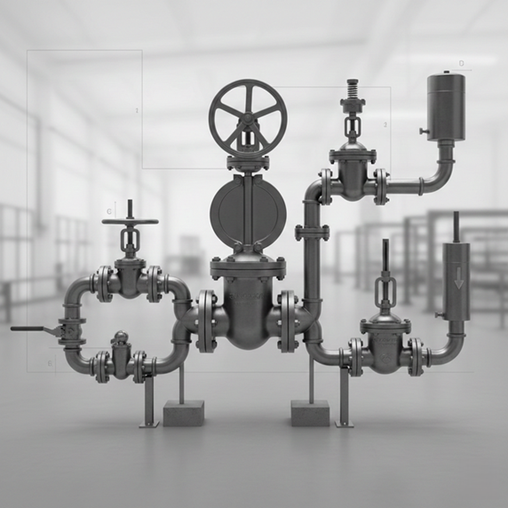 أنواع الصمامات في محطات معالجة المياه الرمادية - Types of Valves in Greywater Treatment Plants